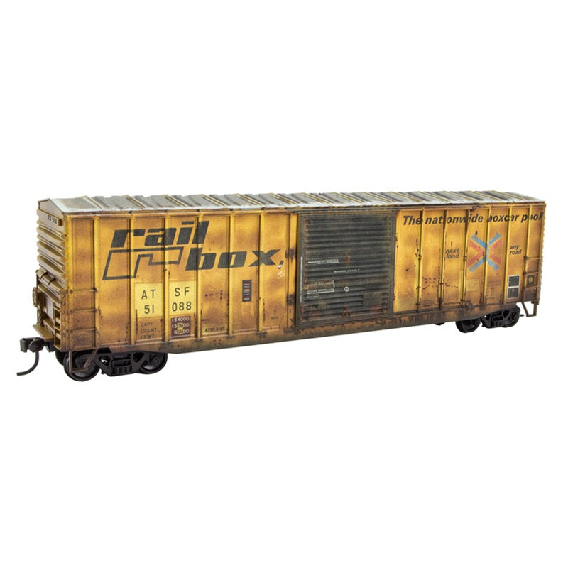 Micro-Trains by Atlas 560 010 007 HO-Scale Weathered 50' Exterior Post Boxcar Kit - Santa Fe (ATSF) ex-Railbox #51088