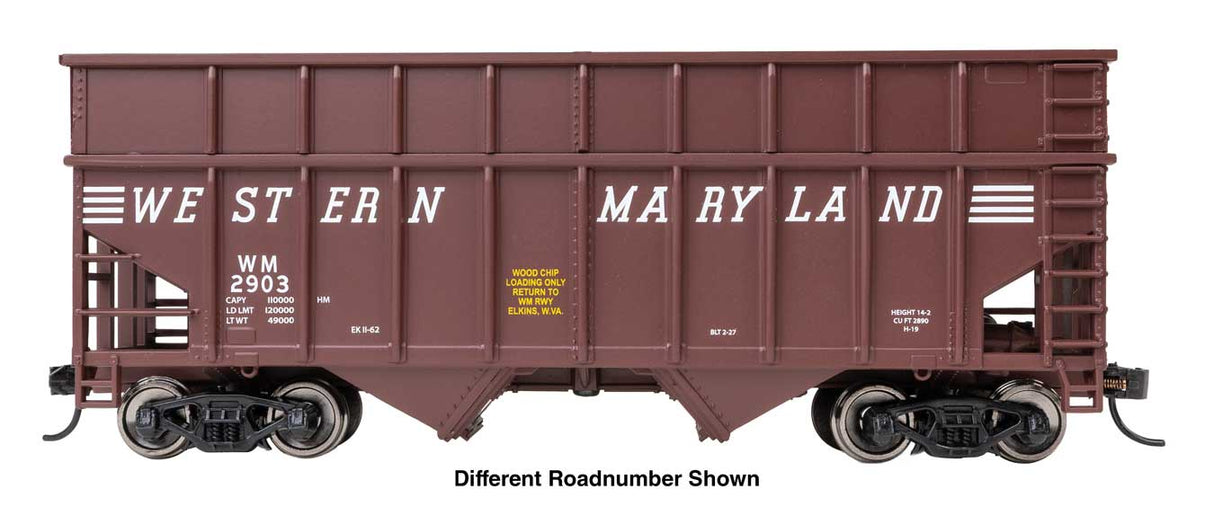 WalthersMainline HO 36' Wood Chip Hopper - Ready to Run -- Western Maryland #2909 (Boxcar Red)