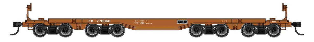 WalthersProto HO 66' Heavy-Duty 4-Truck Flatcar - Ready to Run -- Conrail (CR) #770060