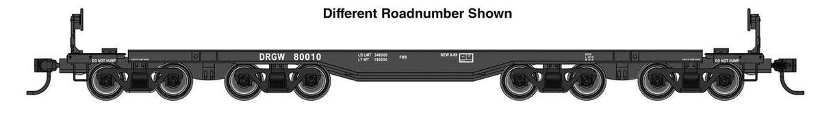 WalthersProto HO 66' Heavy-Duty 4-Truck Flatcar - Ready to Run -- Denver & Rio Grande Western (D&RGW) (D&RGW) #80012