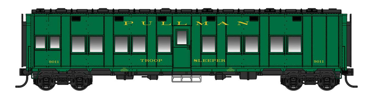 WalthersProto Pullman-Standard Troop Sleeper Car - Lighted - Ready to Run -- Pullman Troop Sleeper #9011
