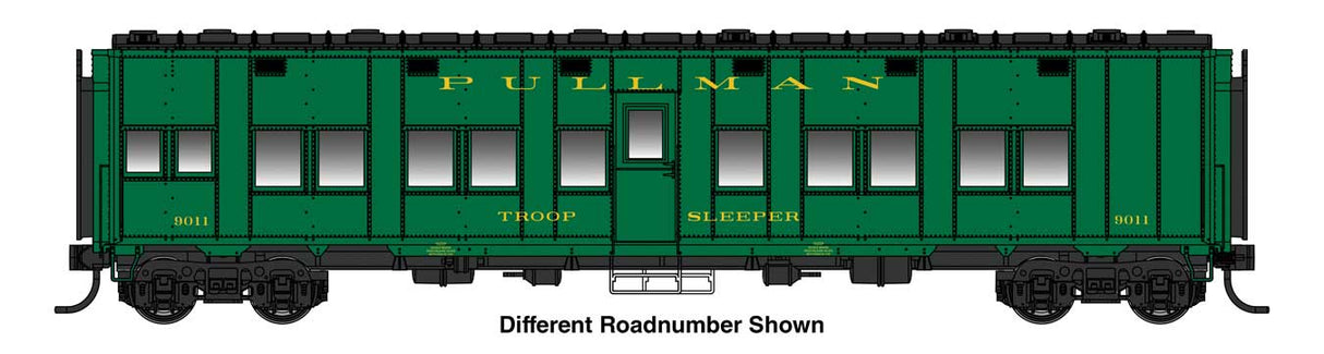 WalthersProto Pullman-Standard Troop Sleeper Car - Lighted - Ready to Run -- Pullman Troop Sleeper #9255