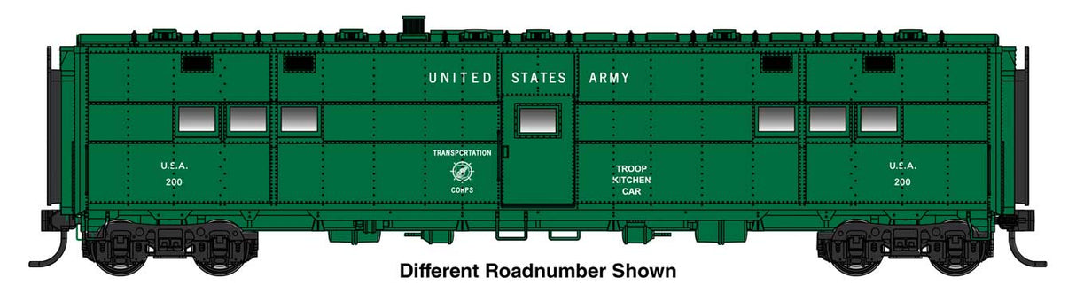 WalthersProto HO ACF-Built Troop Kitchen Car - Standard - Ready to Run -- US Army Kitchen #200