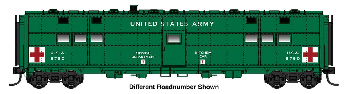 WalthersProto HO ACF-Built Troop Kitchen Car - Standard - Ready to Run -- US Army Medical Kitchen #8762