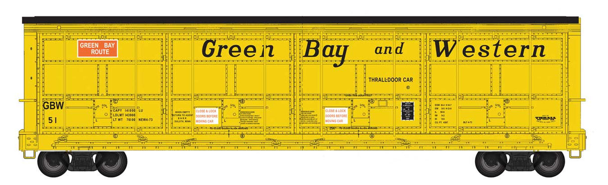 WalthersProto 56' Thrall All-Door Boxcar - Ready to Run -- Green Bay & Western (GB&W) #51