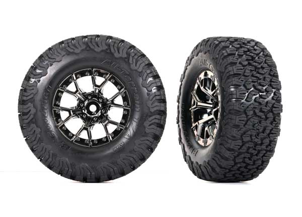 Traxxas 10187-BLKCR Tires & wheels, assembled, glued (Ford Raptor R black chrome wheels, BFGoodrich All-Terrain T/A KO2 tires, foam inserts) (2) (4WD front/rear, 2WD rear)