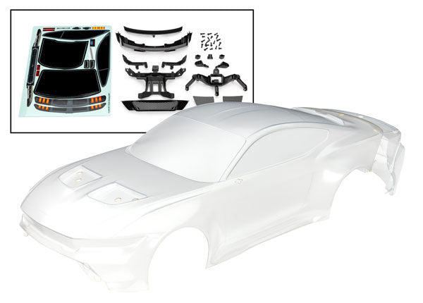 Traxxas 10511 Body, Ford Mustang (Clear, trimmed, requires painting)/ Decal Sheet (includes side mirrors, spoiler, grilles, vents, Hardware, & clipless Mounting)