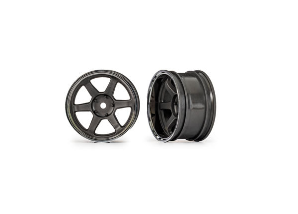 Traxxas 10572 Wheels, 1.9" six spoke (graphite - Gray w/chrome rim) (wide, Rear) (2)
