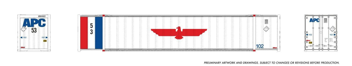 Rapido Trains HO 53' high-cube Container (2-pack): APC