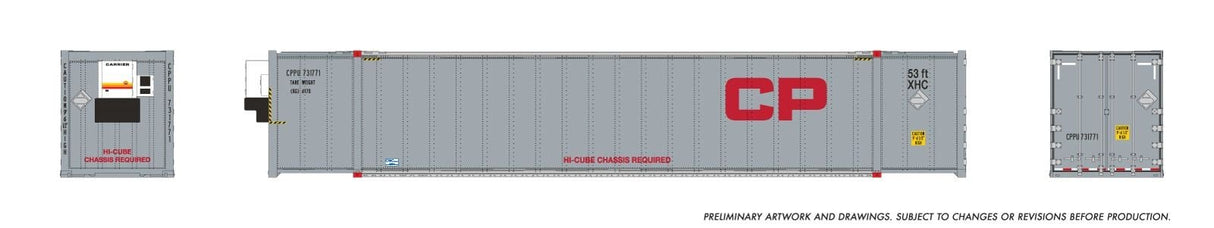Rapido Trains HO 53' high-cube Container (2-pack): CP - Grey