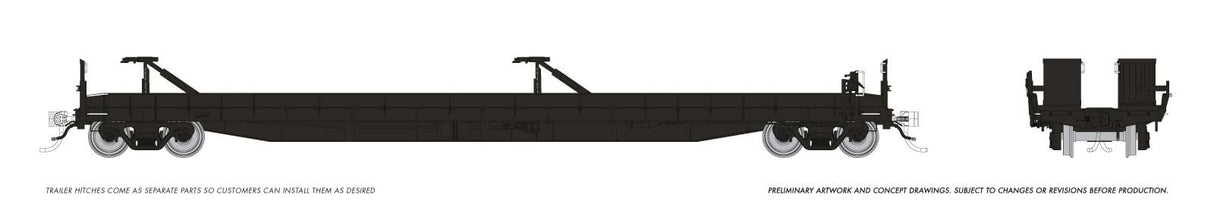 Rapido Trains HO Vancouver Iron Works Piggyback Flatcar: Black, unlettered: Single Car
