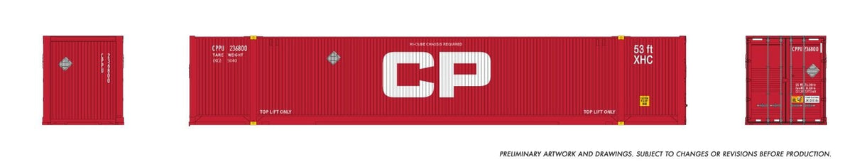 Rapido Trains HO 53' Outside-Braced Container (2-pack): CP - Red