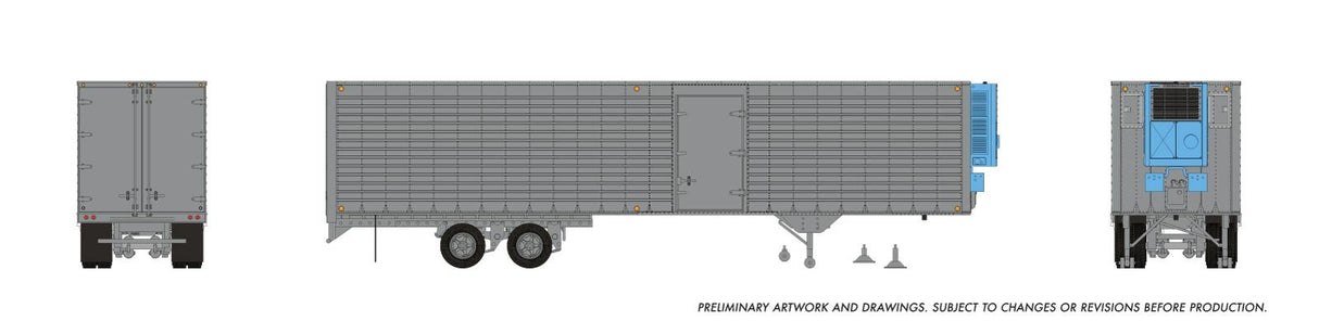 Rapido Trains HO 40' Fruehauf Fluted Side Volume Van w/side door & reefer: Silver Unlettered