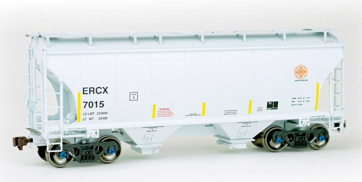 American Limited Models TrinityRail 3281 Cu.Ft. 2-Bay Covered Hopper - Ready to Run -- Excel Railcar ERCX #7015 (gray, red, yellow conspicuity marks) - 147-2001
