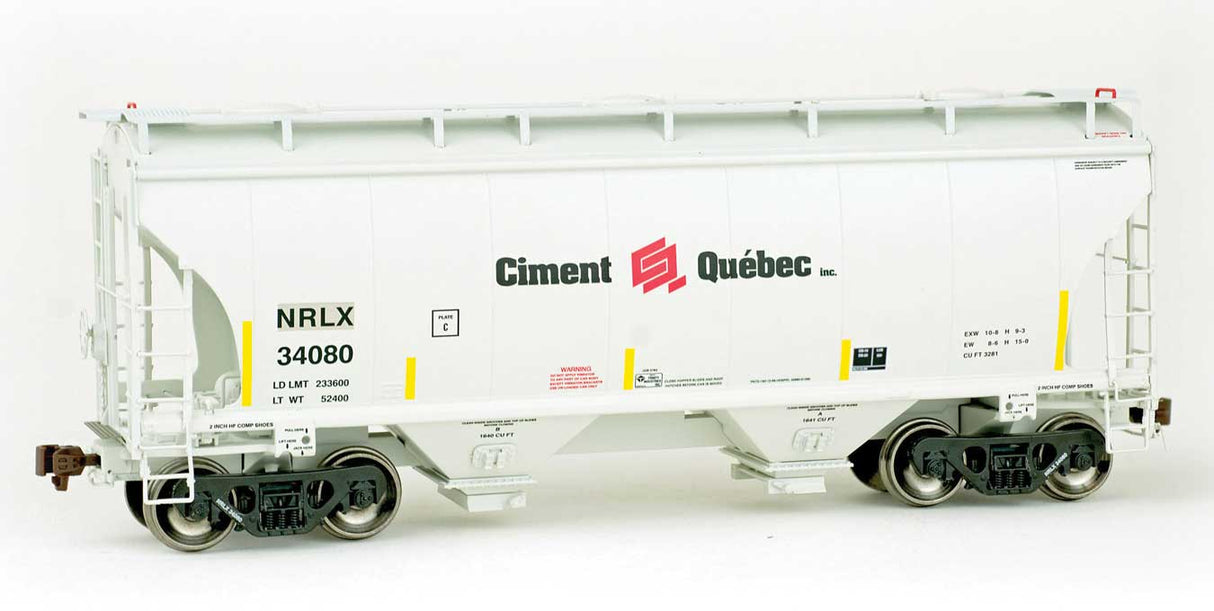 American Limited Models TrinityRail 3281 Cu.Ft. 2-Bay Covered Hopper - Ready to Run -- CIT Group/Capital Finance NRLX #34080 (Ex-Ciment Quebec, 2005, gray, yellow - 147-2029