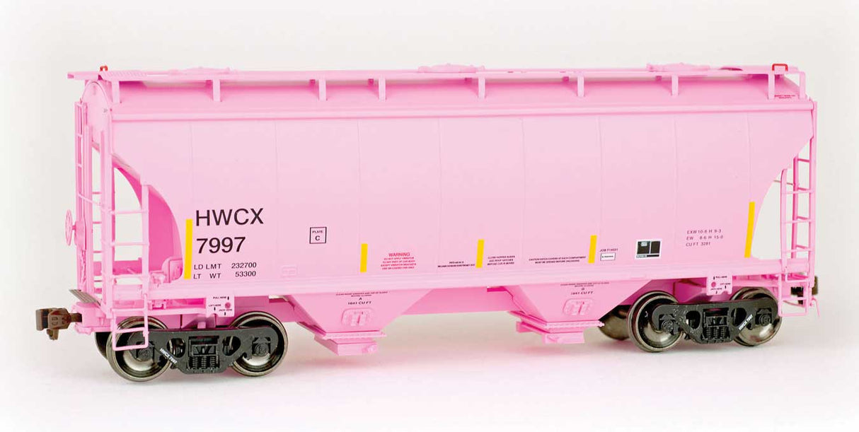 American Limited Models TrinityRail 3281 Cu.Ft. 2-Bay Covered Hopper - Ready to Run -- Halliburton HWCX #7997 (pink, yellow conspicuity marks) - 147-2030