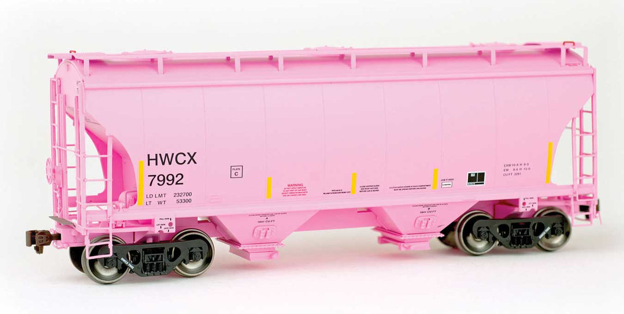 American Limited Models TrinityRail 3281 Cu.Ft. 2-Bay Covered Hopper - Ready to Run -- Halliburton HWCX #7992 (pink, yellow conspicuity marks) - 147-2031