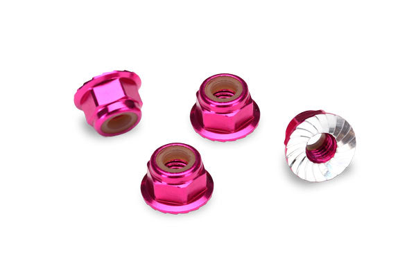 Traxxas 1747P Nuts, 4mm flanged nylon locking (aluminum, pink anodized) (4)