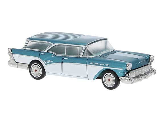 Brekina HO 1957 Buick Century Caballero - Assembled -- Metallic Turquoise, White