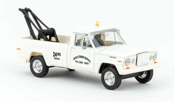 Brekina Automodelle 1964 Jeep Gladiator A Pickup Tow Truck - Assembled -- Abschleppwagen (white, black, German Lettering) - 175-19819