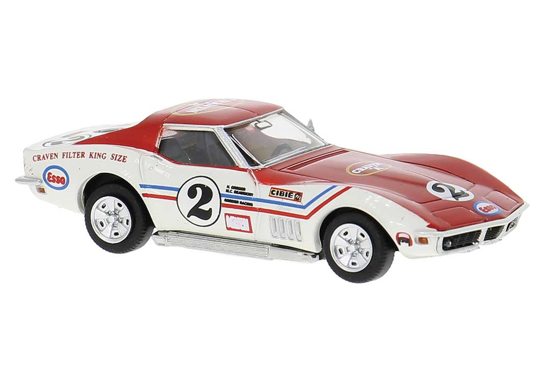 Brekina HO 1967-1973 Chevrolet Corvette C3 - Assembled -- Greder-Teams #2 (white, red, LeMans 1971)