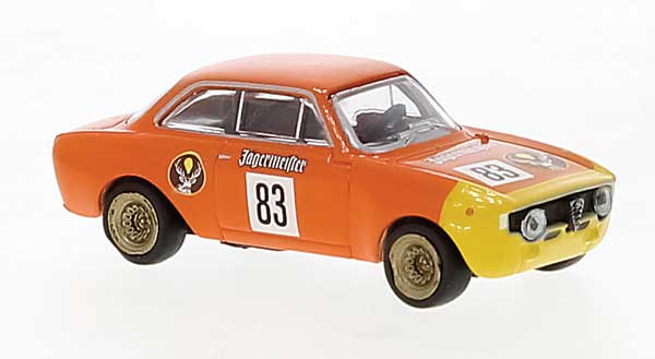 Brekina Automodelle 1965 Alfa Romeo GTA 1300 - Assembled -- #83 Jagermeister (1971, orange, yellow, German Lettering) - 175-29706