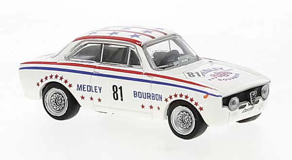 Brekina Automodelle 1965 Alfa Romeo GTA 1300 - Assembled -- #81 Medley Bourbon (1971, white, red, blue, German Lettering) - 175-29707