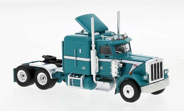 Brekina Automodelle 1973 Peterbilt 359 Sleeper-Cab Tractor - Assembled -- Turquoise, White - 175-85710