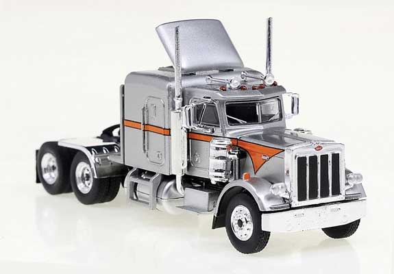 Brekina 1973 Peterbilt 359 Sleeper-Cab Tractor - Assembled -- Silver, Orange - 175-85712