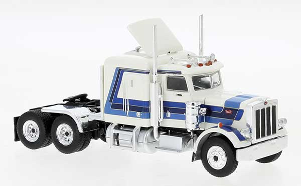 Brekina 1973 Peterbilt 359 Sleeper-Cab Tractor - Assembled -- White, Blue - 175-85714