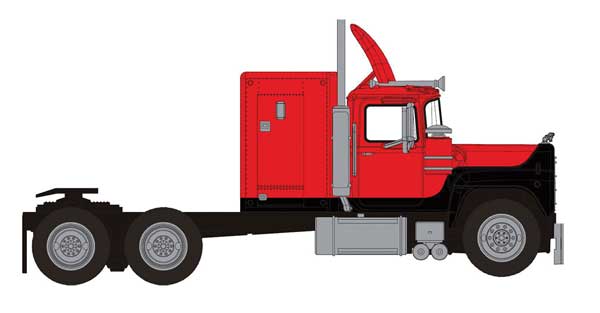 Brekina HO 1970 Mack RS 700 Sleeper-Cab Semi Tractor Only - Assembled -- Red, Black