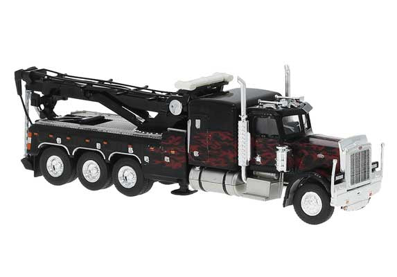 Brekina HO Peterbilt 359 Heavy-Duty Tow Truck - Assembled -- Black, Red Flames