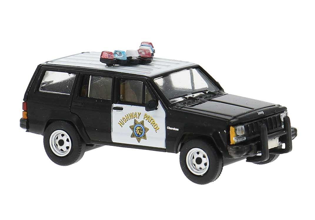 Brekina HO 1984 Jeep Cherokee SUV - Assembled -- California Highway Patrol (black, white)