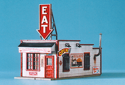 Blair Line Laser-Cut Wood Billboard - Small for Z, N & HO -- Eat & Business District (1 Each of 2 Signs) 2-5/32 x 1-5/16" - 184-1532