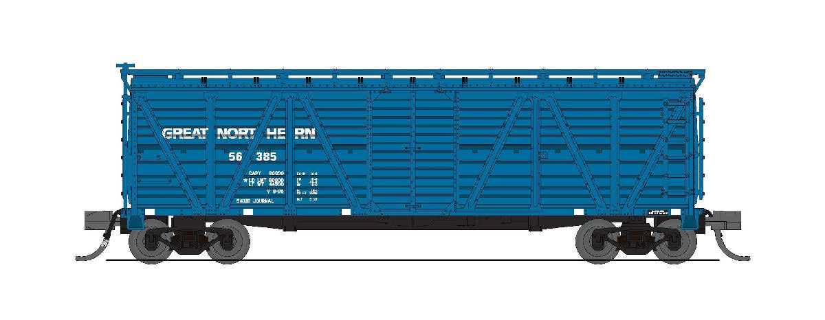 Broadway Limited N 40' Stock Car with Cattle Sounds - Ready to Run -- Great Northern (GN) #56385 (Big Sky Blue)