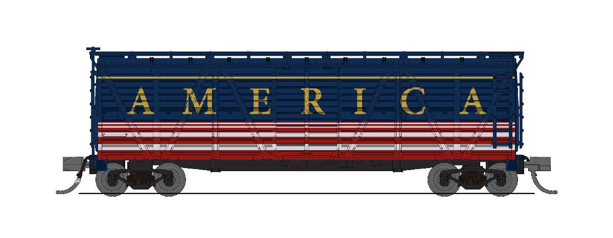 Broadway Limited N PRR K7 Stock Car No Sound 2-Pack - Ready to Run -- Independence Day/America (blue, red, white, gold)