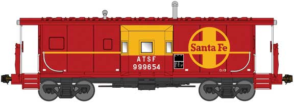Bluford Shops N International Car Bay Window Caboose Phase 1 - Ready to Run -- Santa Fe #999654 (red, yellow, Large Logo)