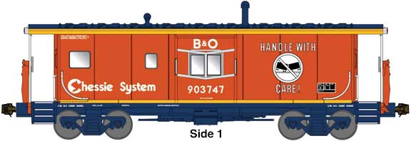 Bluford Shops N International Car Bay Window Caboose Phase 4 - Ready to Run -- Chessie B&O #903758 (orange, black, yellow, Handle With Care Slogan)