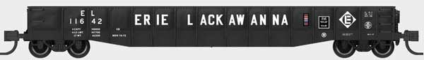 Bluford Shops N-Scale 52'6" 15-Panel Mill Gondola - Heavily Dented Sides - Ready to Run -- Erie Lackawanna #11642 (black, white, Large Roadname Lettering)