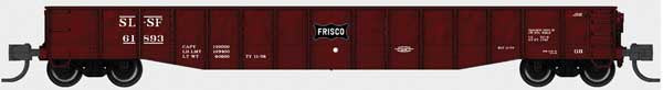 Bluford Shops N-Scale 52'6" 15-Panel Mill Gondola - Lightly Dented Sides - Ready to Run -- St. Louis-San Francisco #61893 (Boxcar Red, white, black Frisco Coonskin Log