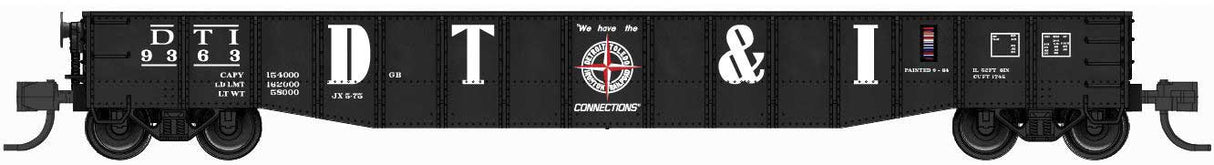 Bluford Shops N-Scale 52'6" 15-Panel Mill Gondola - Lightly Dented Sides - Ready to Run -- Detroit Toledo & Ironton #9326 (black, white, Large DT&I, Compass Logo)