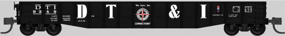 Bluford Shops N-Scale 52'6" 15-Panel Mill Gondola - Heavily Dented Sides - Ready to Run -- Detroit Toledo & Ironton #9372 (black, white, Large DT&I, Compass Logo)
