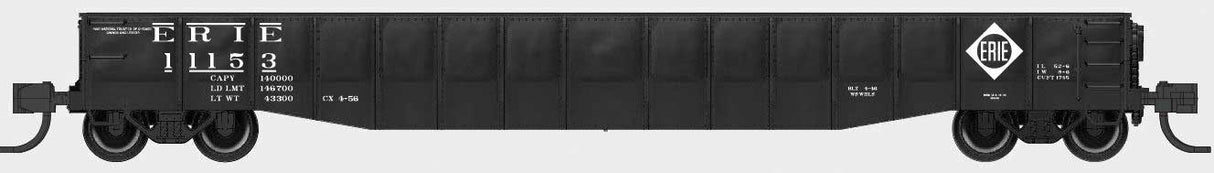 Bluford Shops N-Scale 52'6" 15-Panel Mill Gondola - Heavily Dented Sides - Ready to Run -- Erie #11307 (black, white, Diamond Logo)
