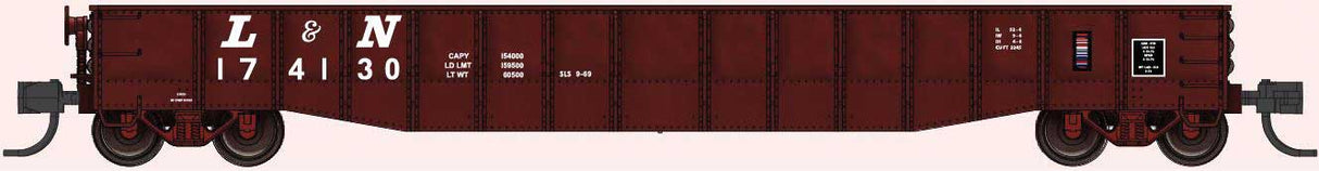 Bluford Shops N-Scale 52'6" 15-Panel Mill Gondola - Medium Dented Sides - Ready to Run -- Louisville & Nashville #174118 (Boxcar Red, white)