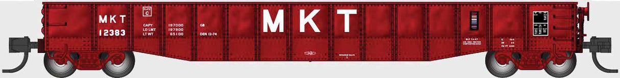 Bluford Shops N-Scale 52'6" 15-Panel Mill Gondola - Medium Dented Sides - Ready to Run -- Missouri-Kansas-Texas #12105 (red, white, Large MKT)