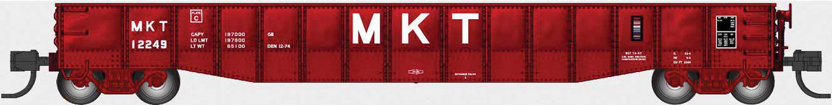 Bluford Shops N-Scale 52'6" 15-Panel Mill Gondola - Heavily Dented Sides - Ready to Run -- Missouri-Kansas-Texas #12249 (red, white, Large MKT)