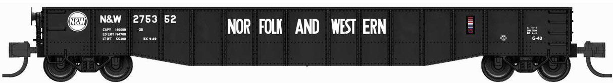 Bluford Shops N-Scale 52'6" 15-Panel Mill Gondola - Lightly Dented Sides - Ready to Run -- Norfolk & Western #275352 (black, white, Hamburger Logo)