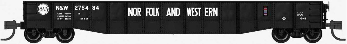 Bluford Shops N-Scale 52'6" 15-Panel Mill Gondola - Medium Dented Sides - Ready to Run -- Norfolk & Western #275195 (black, white, Hamburger Logo)