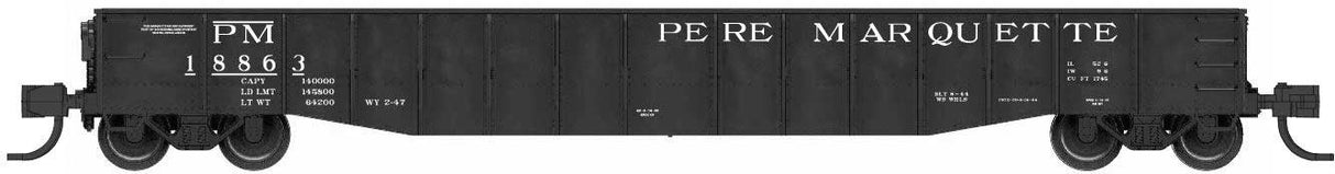 Bluford Shops N-Scale 52'6" 15-Panel Mill Gondola - Lightly Dented Sides - Ready to Run -- Pere Marquette #18932 (black, white)