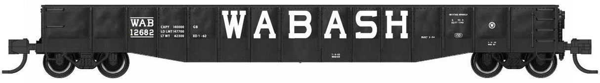 Bluford Shops N-Scale 52'6" 15-Panel Mill Gondola - Medium Dented Sides - Ready to Run -- Wabash # 12682 (black, white)